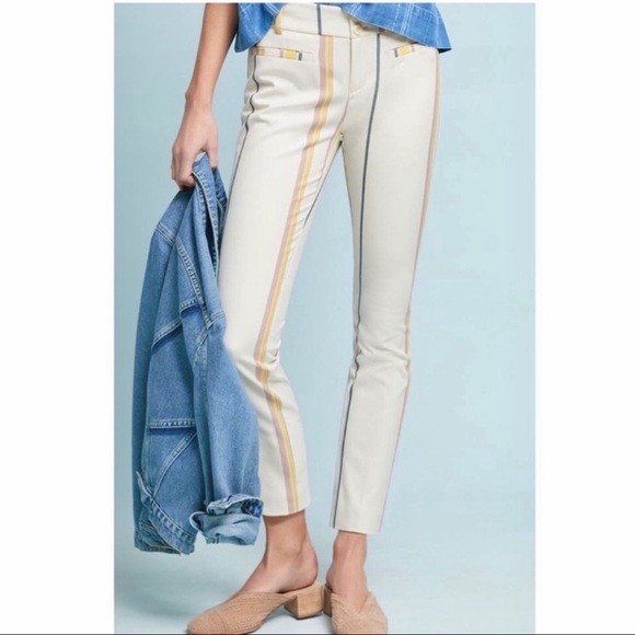 Anthropologie Pants - SOLD-Anthropologie Pastel Striped Cream Cropped Straight Trouser Pants